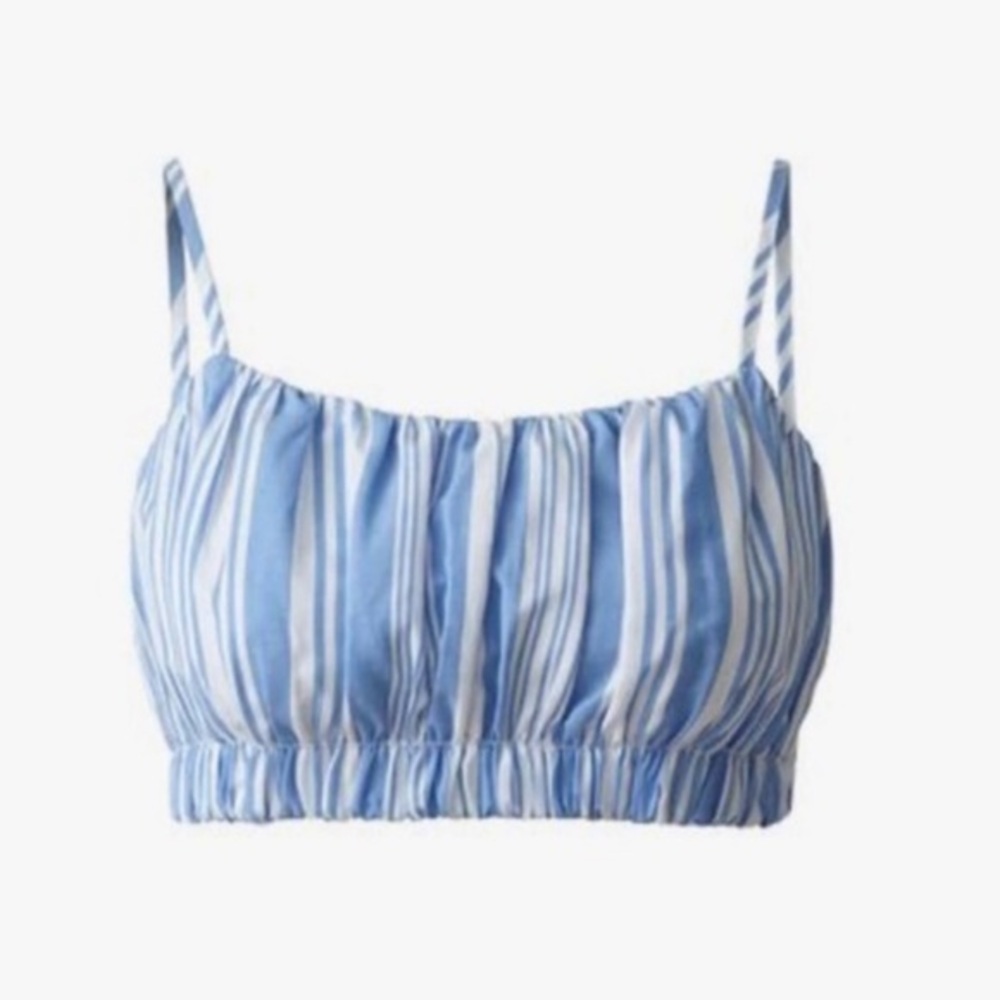 Lemlem x H&M Blue Stripe Linen blend Crop Top SIZE MEDIUM